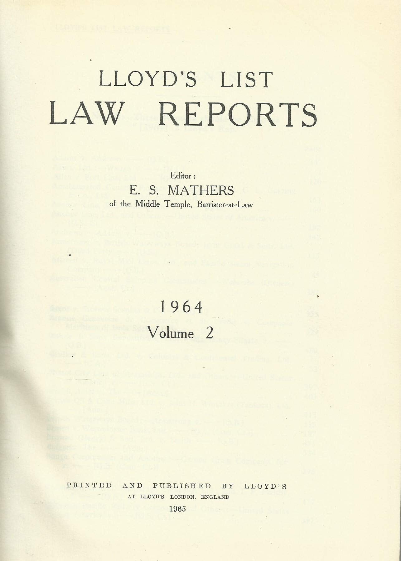 Lloyd's Law Reports - 1964, Volume 2