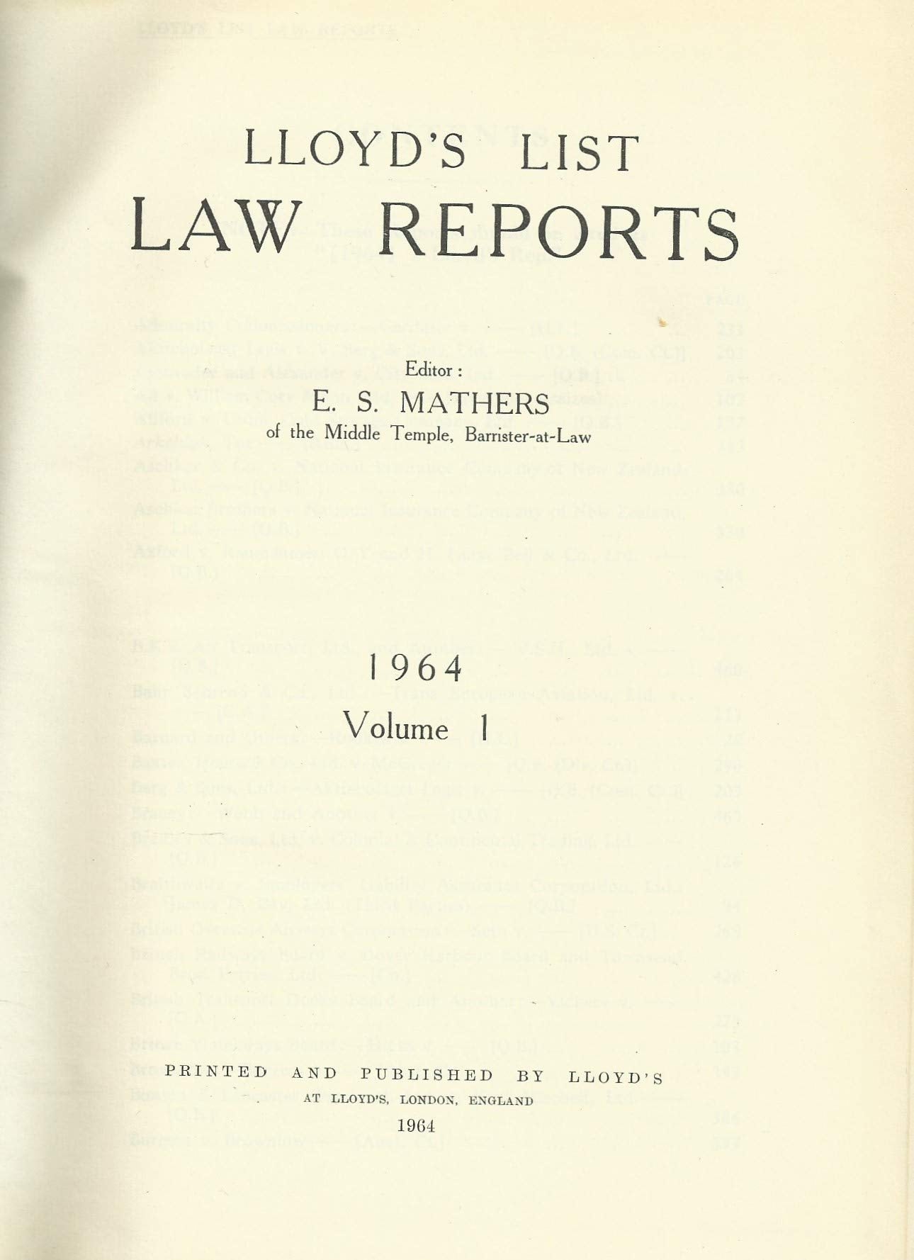 Lloyd's List Law Reports 1964 Volume 1