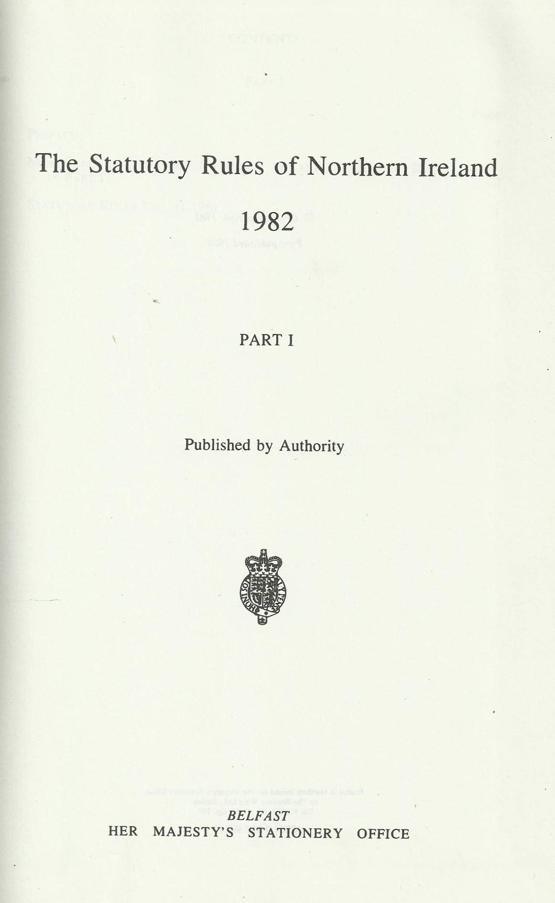 Northern Ireland Statutory Rules 1982 Part I