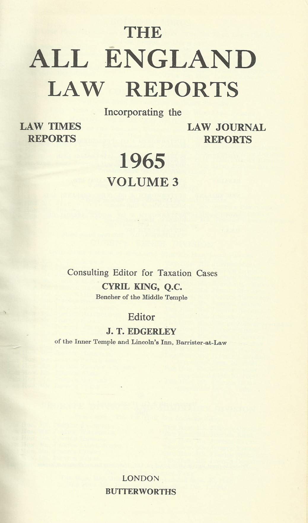 THE ALL ENGLAND LAW REPORTS: 1965, VOLUME III.