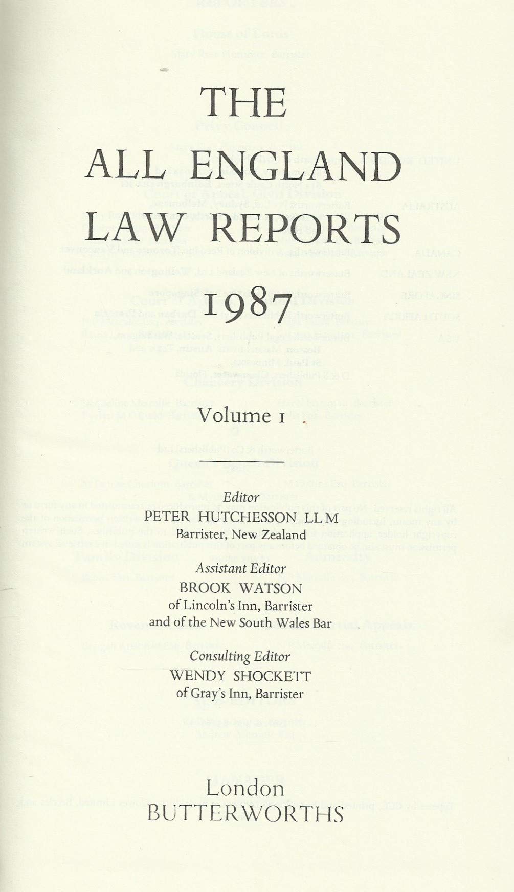 The All England Law Reports 1987, Volume 1