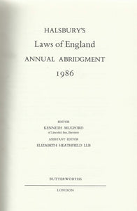 Halsbury's Laws of England Annual Abridgement 1986