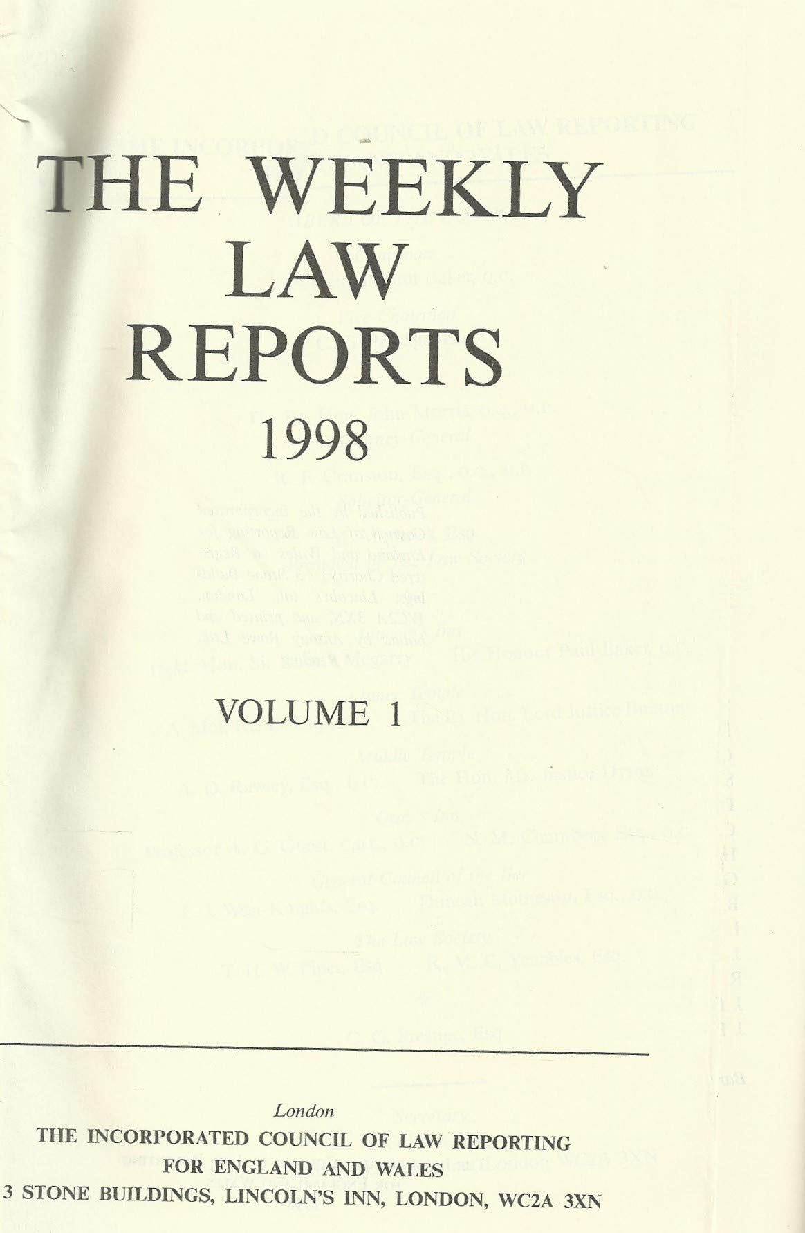 The Weekly Law Reports 1998, Volume I
