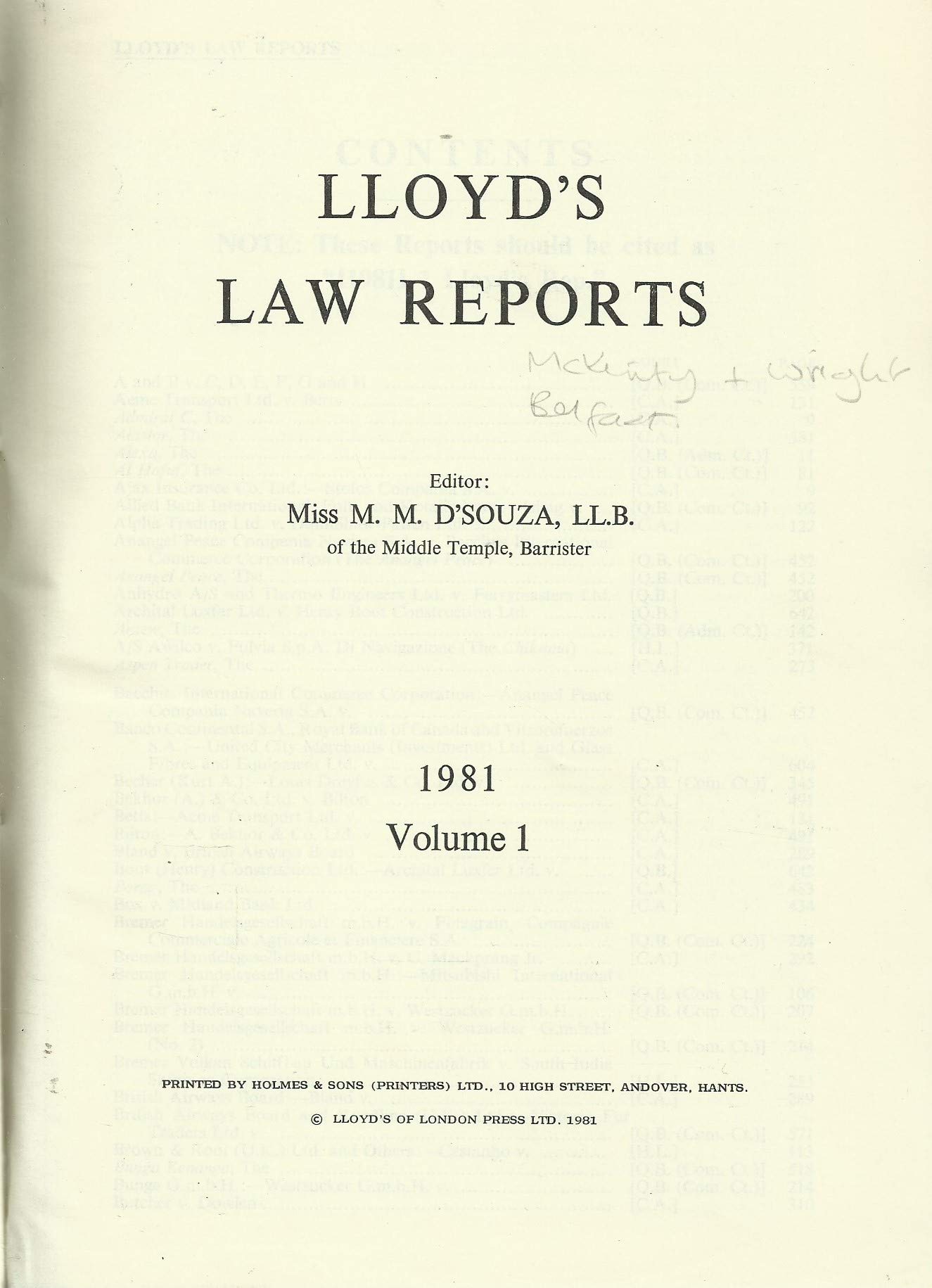 Lloyd's Law Reports - 1981, Volume 1