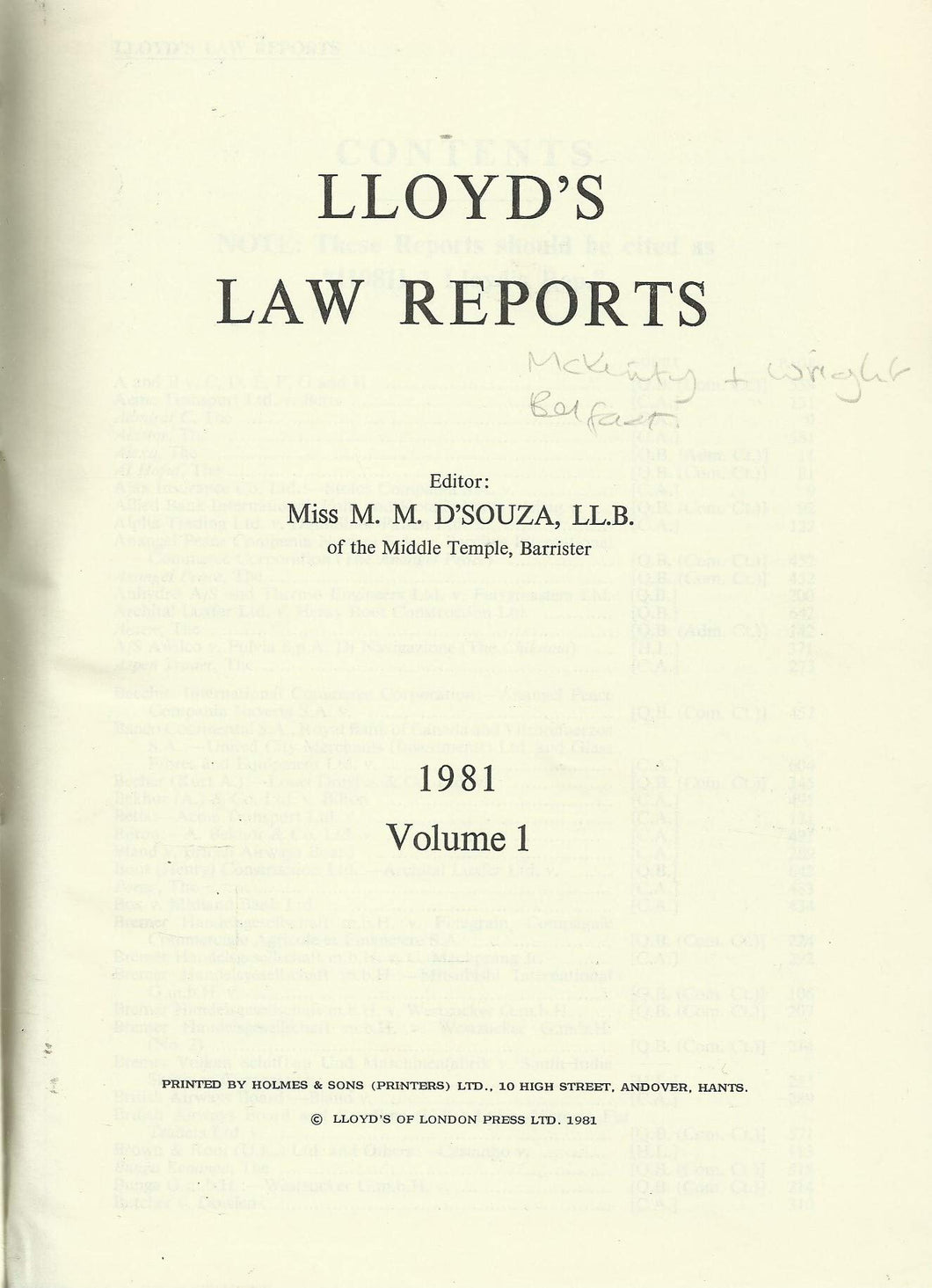 Lloyd's Law Reports - 1981, Volume 1
