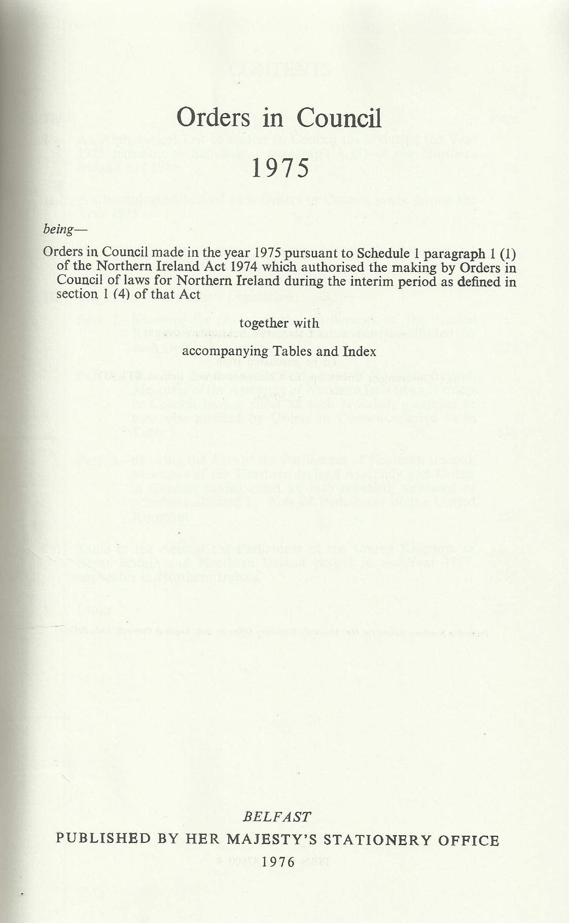 Northern Ireland Statutes: Orders in Council 1975