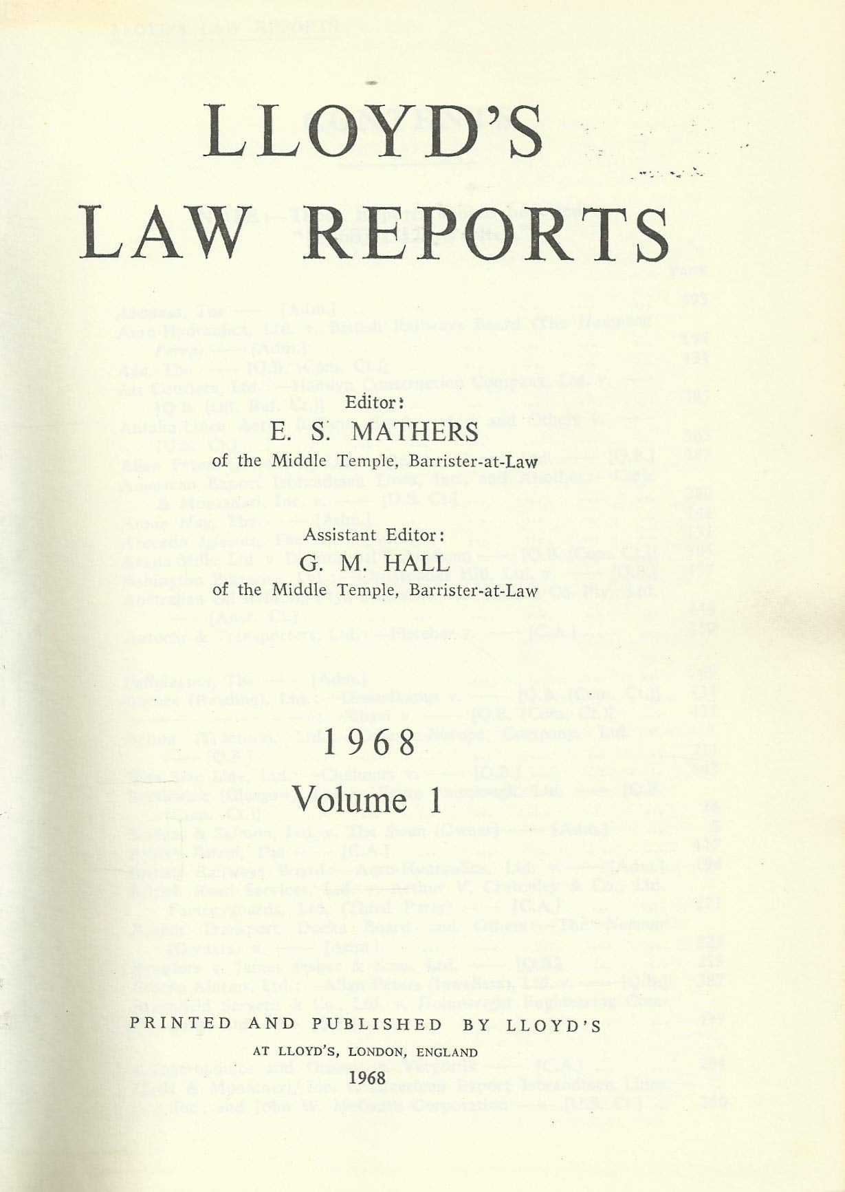Lloyd's Law Reports - 1968, Volume 1
