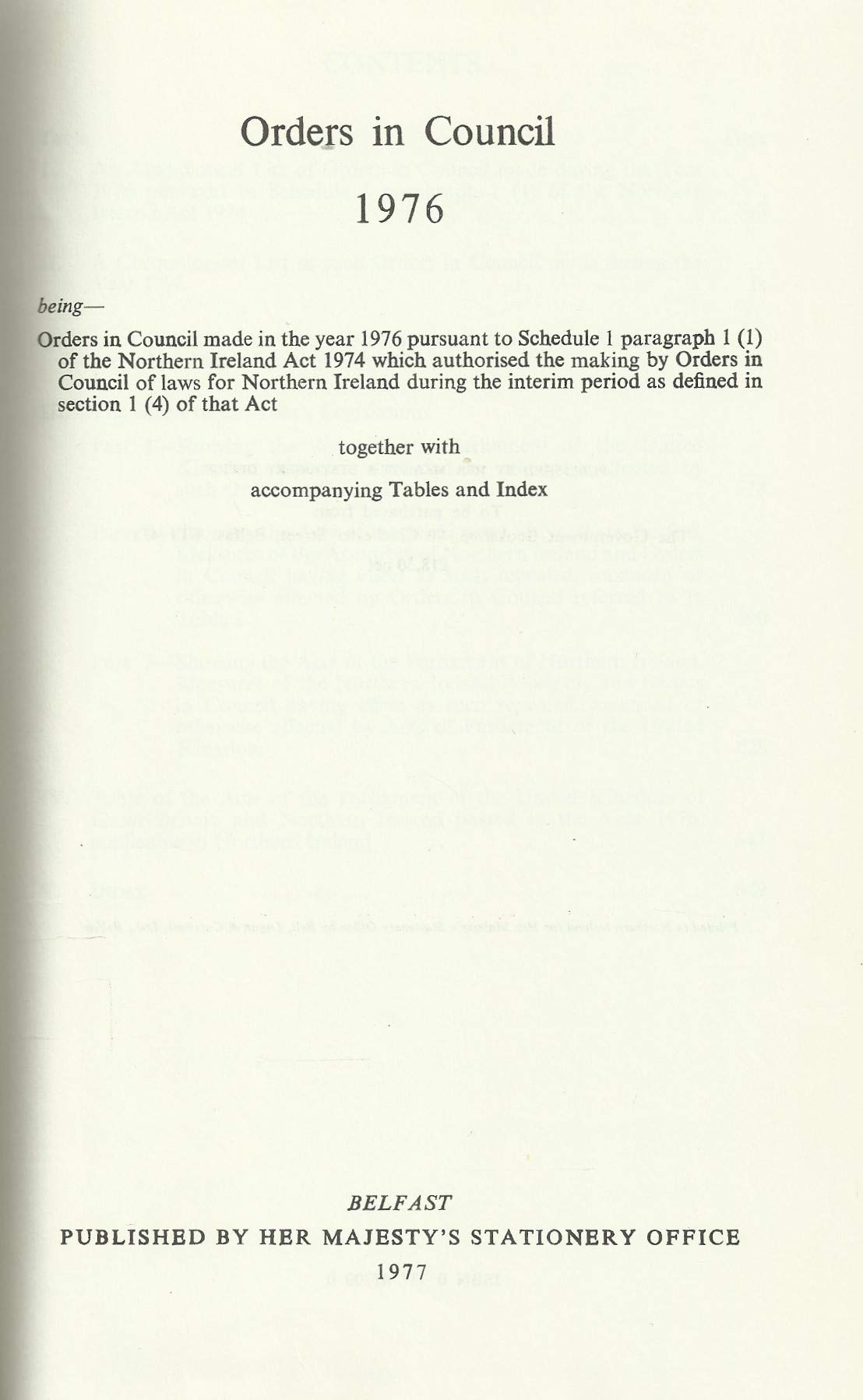 Northern Ireland Statutes 1976: Orders In Council