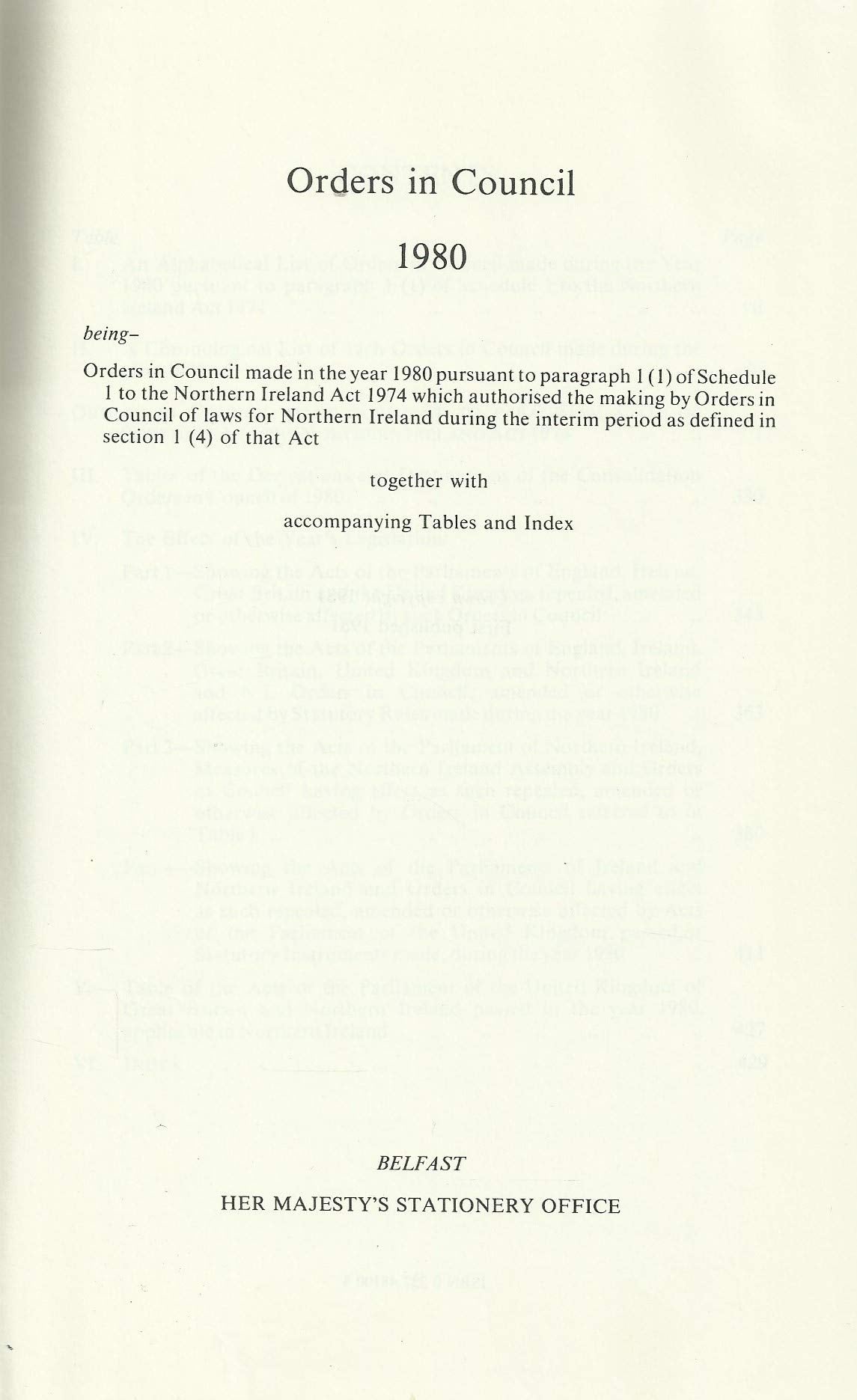 Northern Ireland Statutes 1980 - Orders in Council