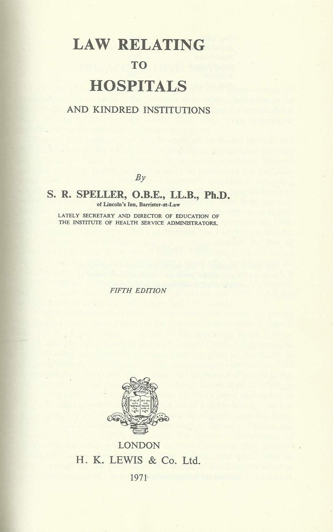 Law Relating to Hospitals and Kindred Institutions
