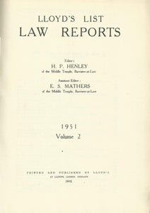 Lloyd's List Law Reports - 1951, Volume 2 (Volume II)