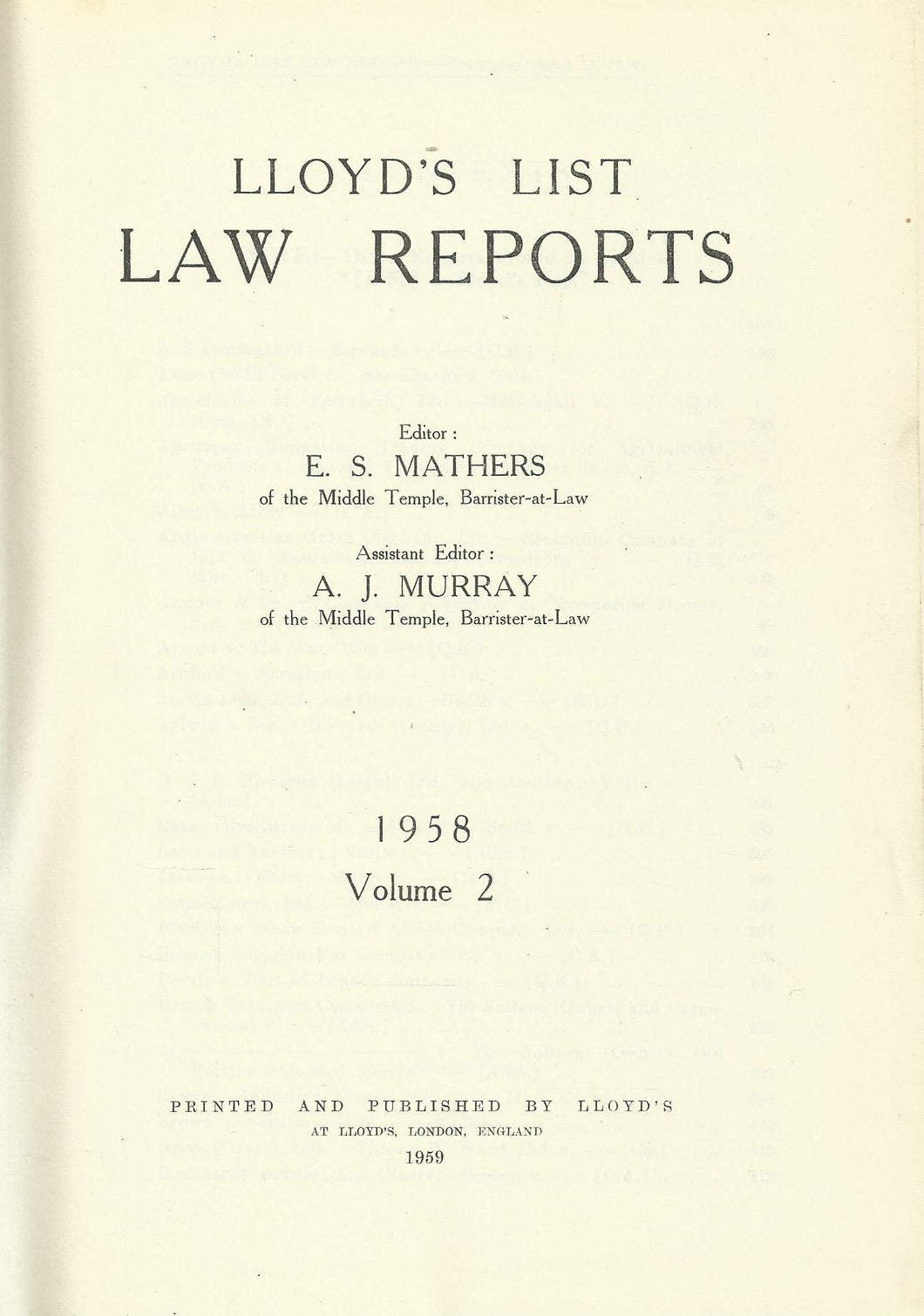 Lloyd's List Law Reports - 1958, Volume 2