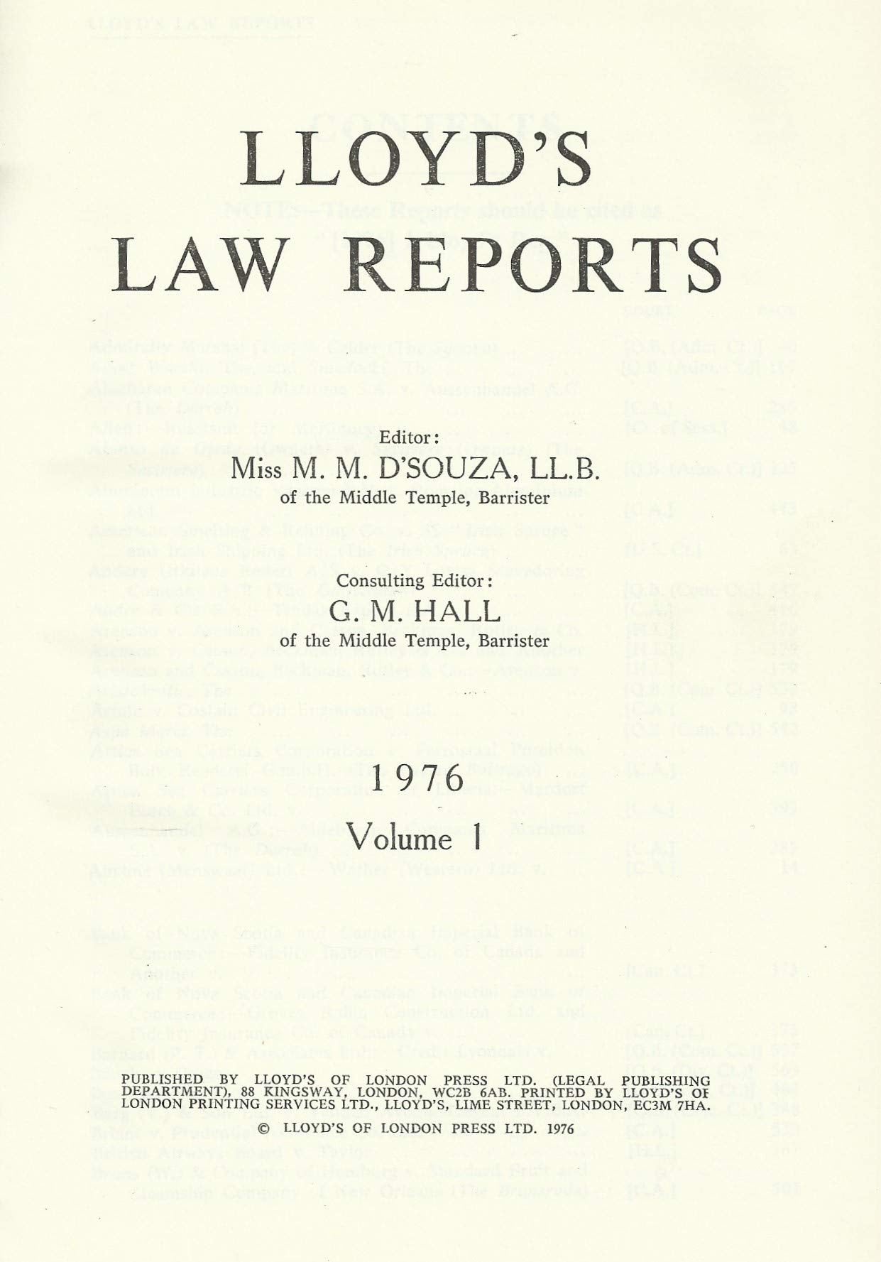 Lloyd's Law Reports - 1976, Volume 1