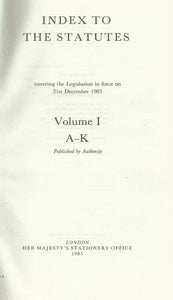 Index to the Statutes 1983: Covering the Legislation in Force on 31st December