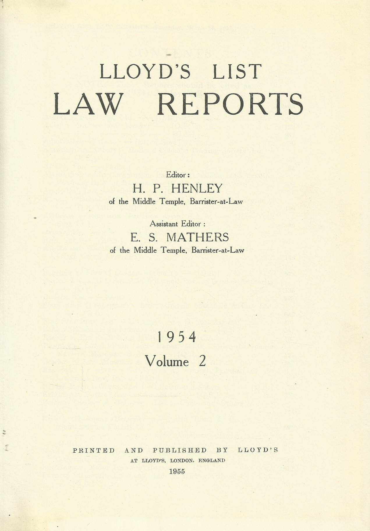 Lloyd's List Law Reports - 1954 Volume 2