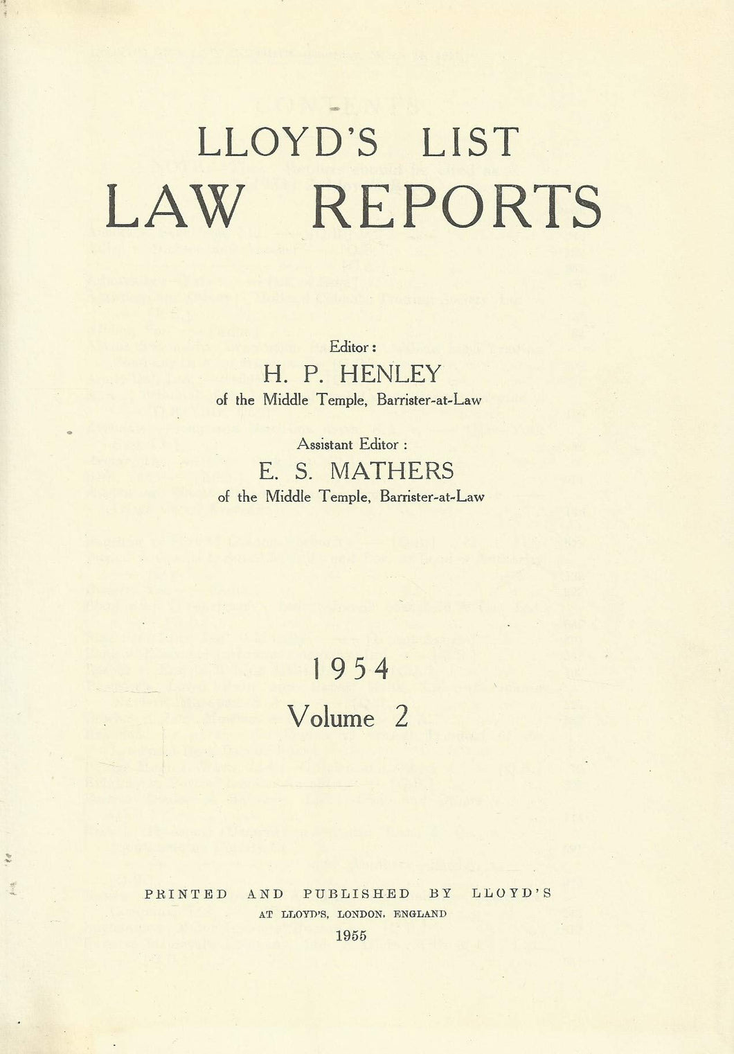 Lloyd's List Law Reports - 1954 Volume 2