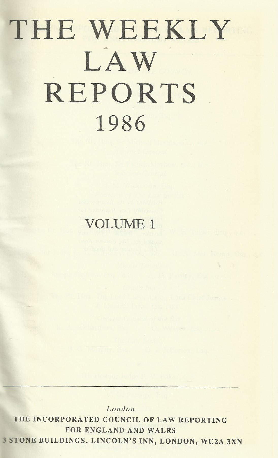 Weekly Law Reports 1986 Vol 1