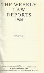 Weekly Law Reports 1986 Vol 1