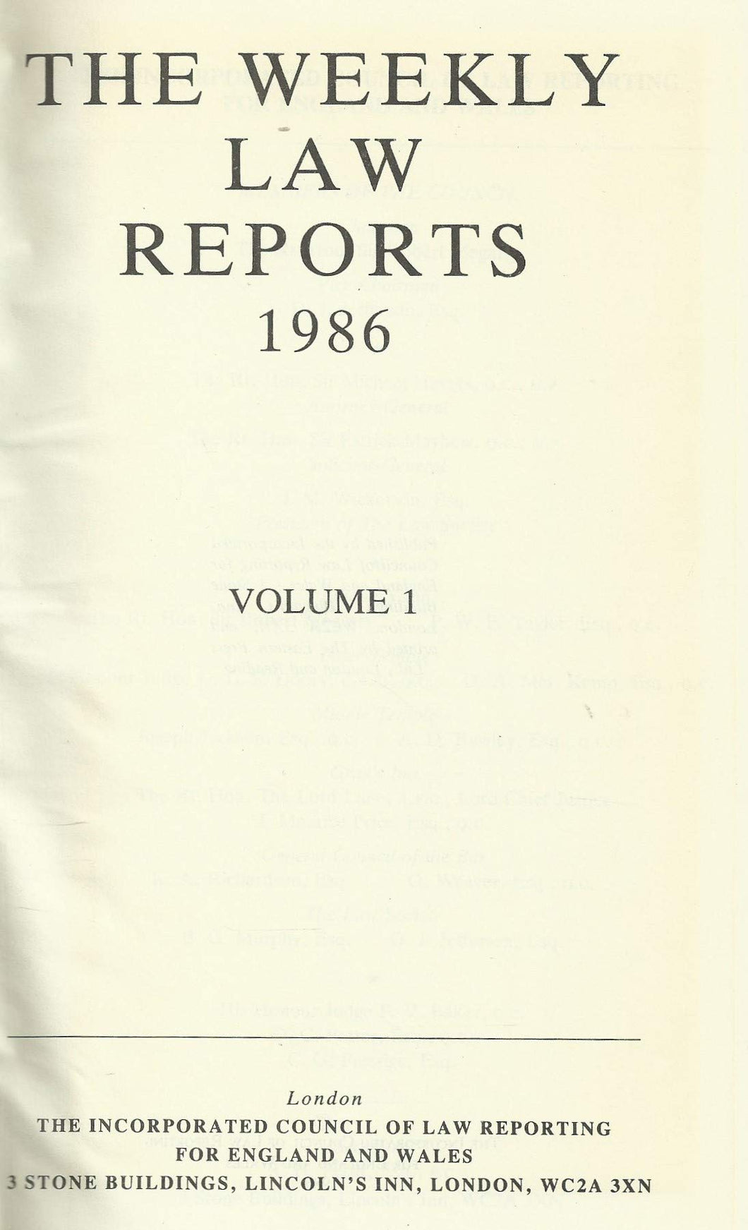 Weekly Law Reports 1986 Vol 1