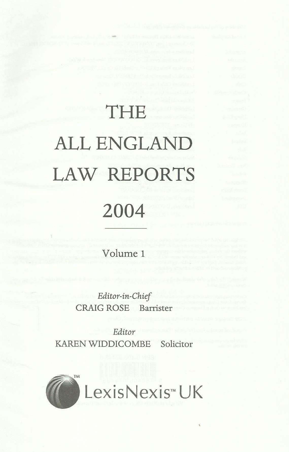 The All England Law Report 2004 - Volume 1