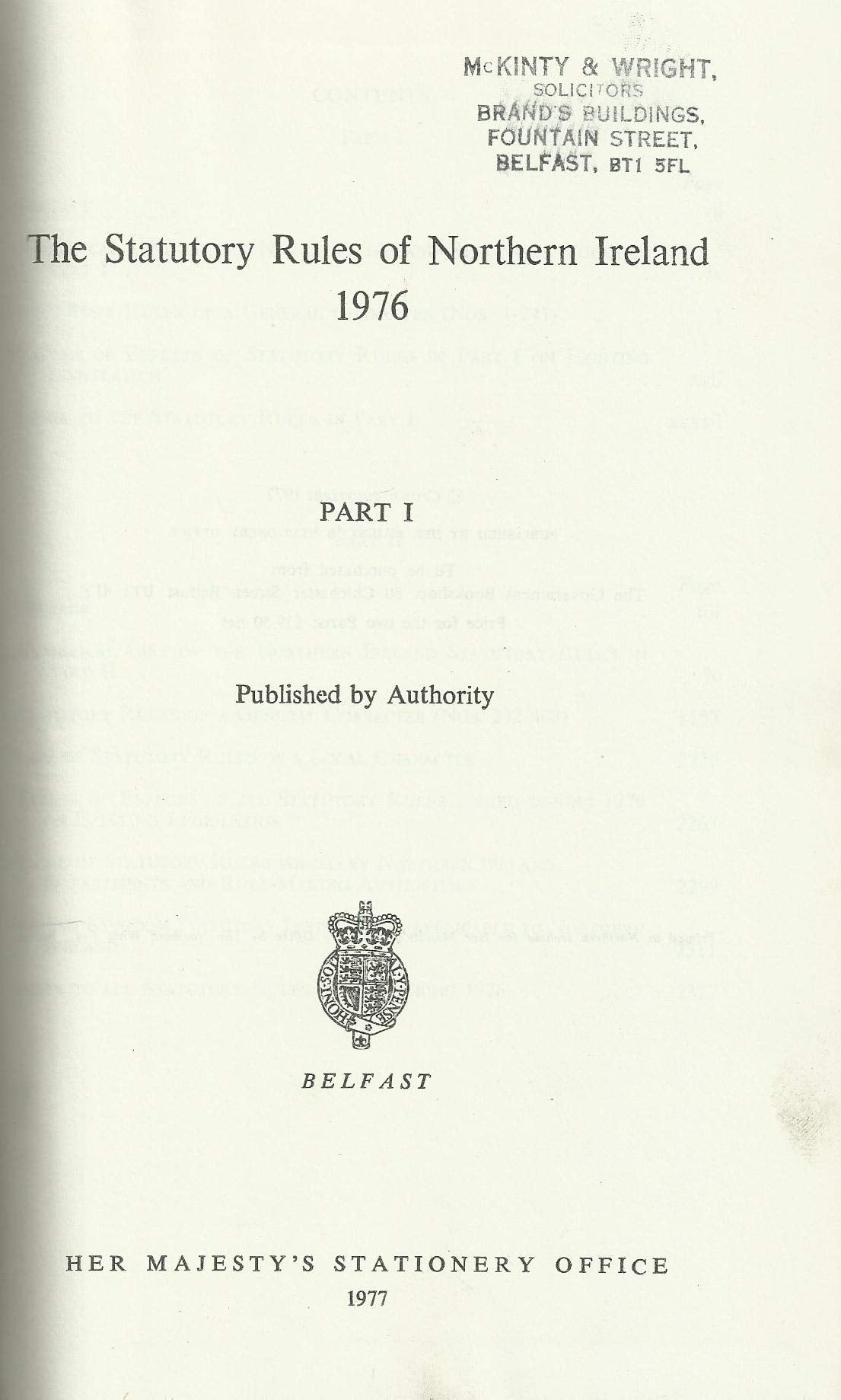 Northern Ireland Statutory Rules and Orders 1976 Part I - The Statutory Rules and Orders of Northern Ireland