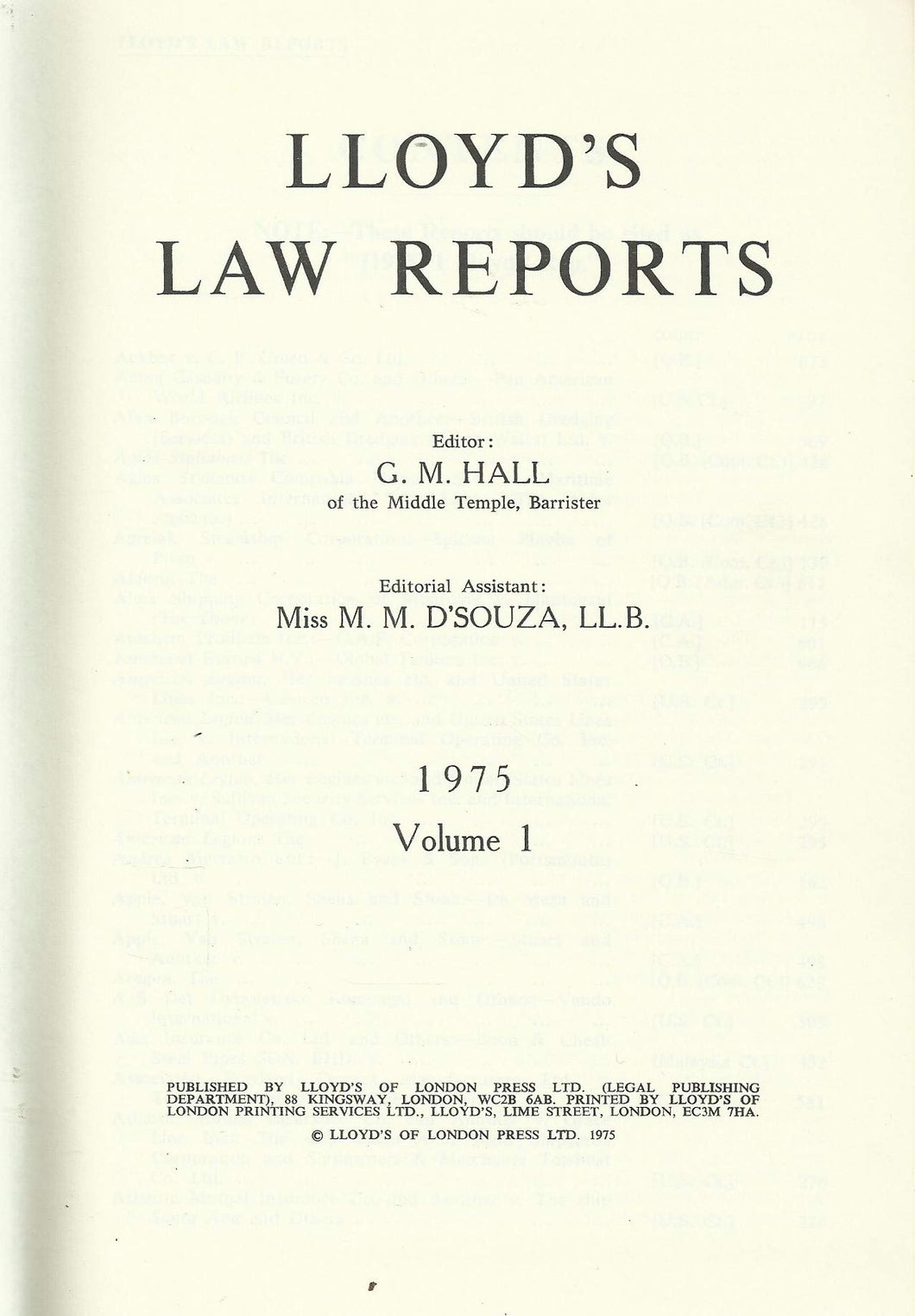 Lloyd's Law Reports - 1975, Volume 1