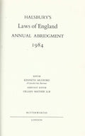Halsbury's Laws of England Annual Abridgement 1984