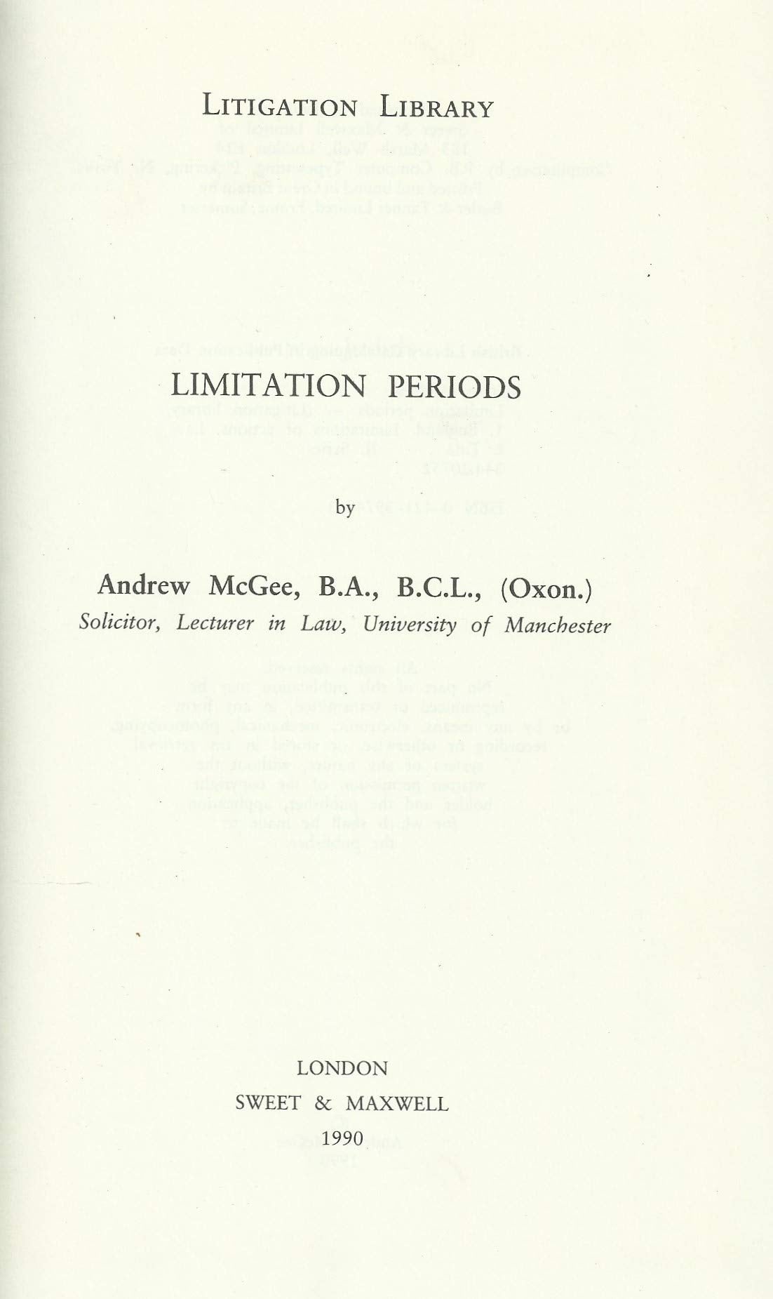 Limitation Periods (Litigation Library S.)