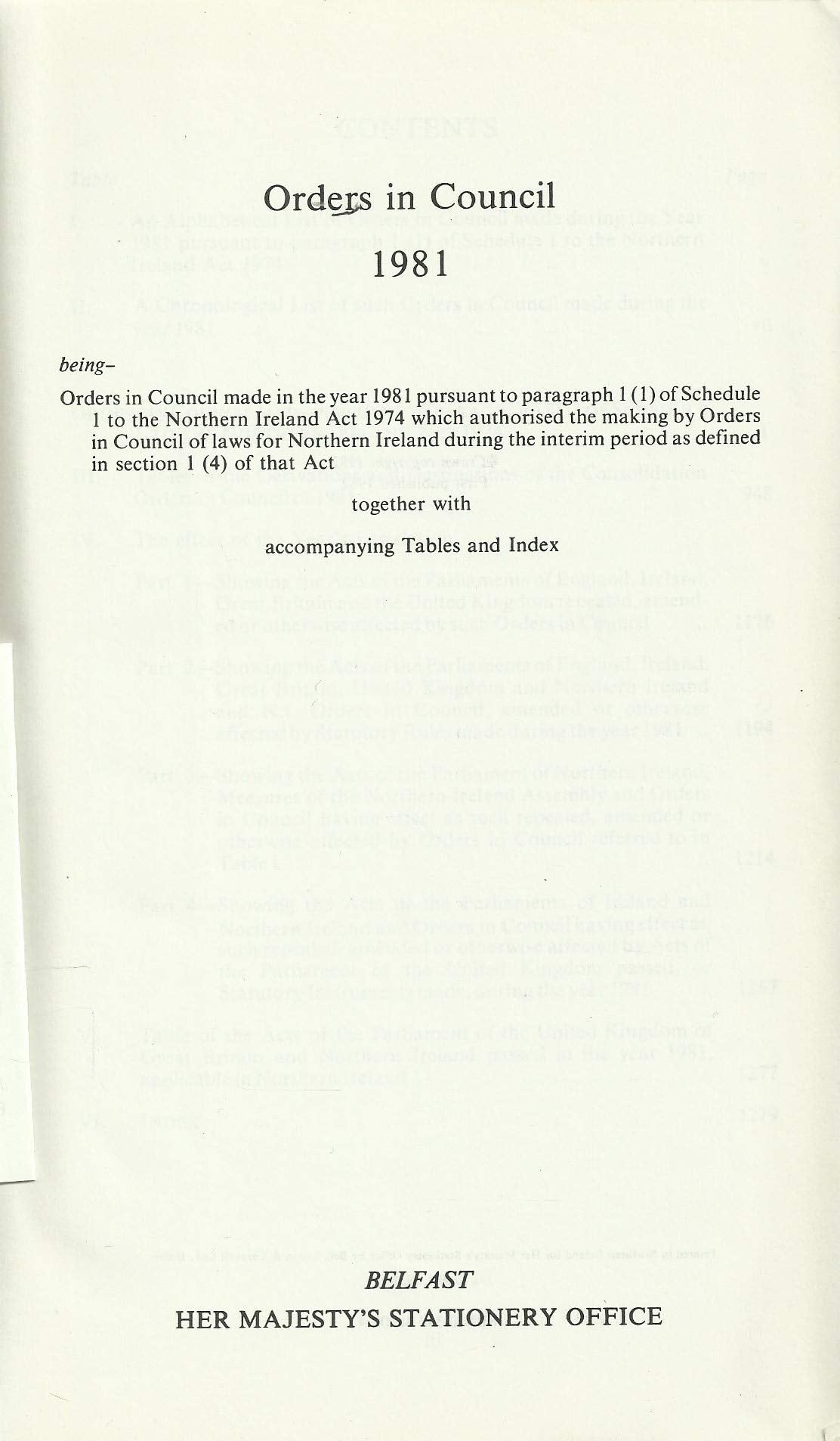 Northern Ireland Statutes 1981 - Orders in Council