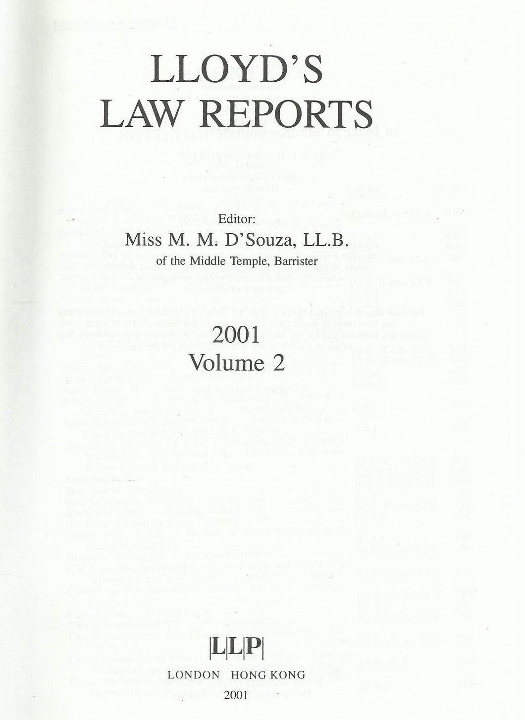 Lloyd's Law Reports: 2001 Vol 2