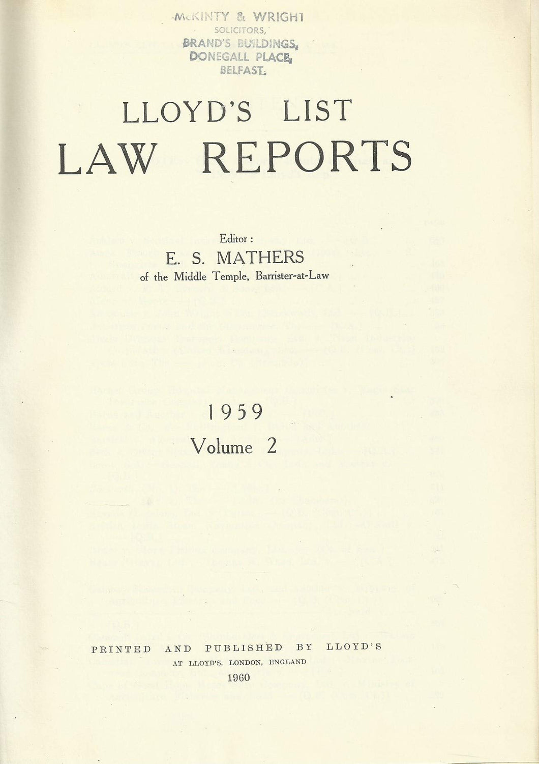 Lloyd's List Law Reports - 1959, Volume 2