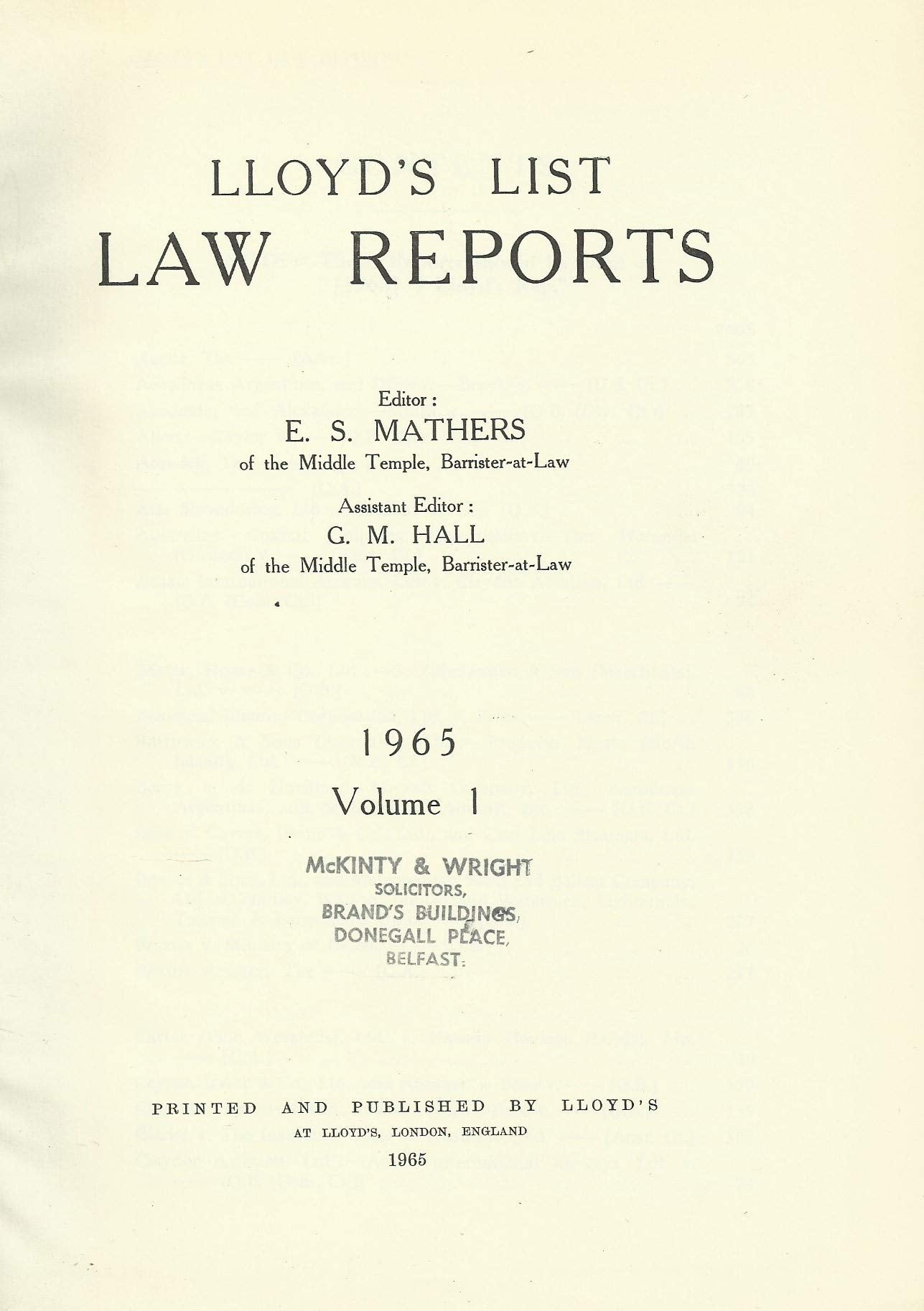 Lloyd's List Law Reports - 1965, Volume 1