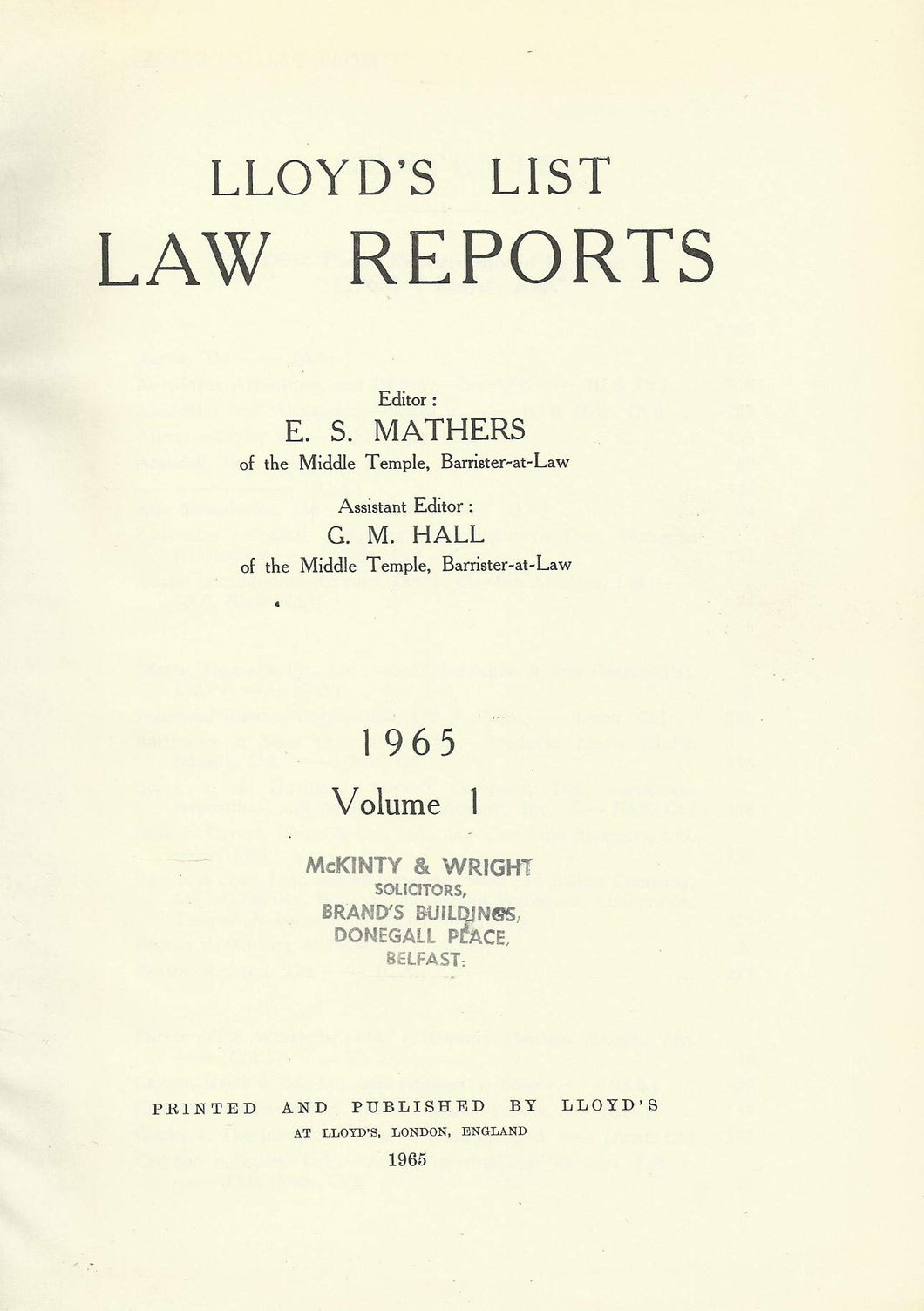 Lloyd's List Law Reports - 1965, Volume 1