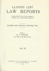 Lloyd's List Law Reports - Volume 70, Easter and Trinity Sittings, 1941