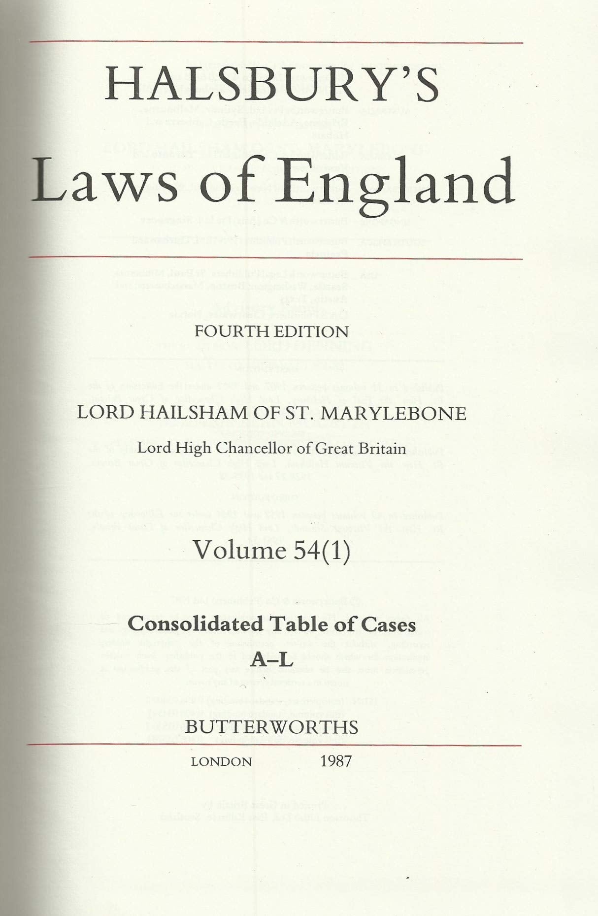 Halsbury's Laws of England - Fourth Edition, 54(1): Consolidated Table of Cases A-L