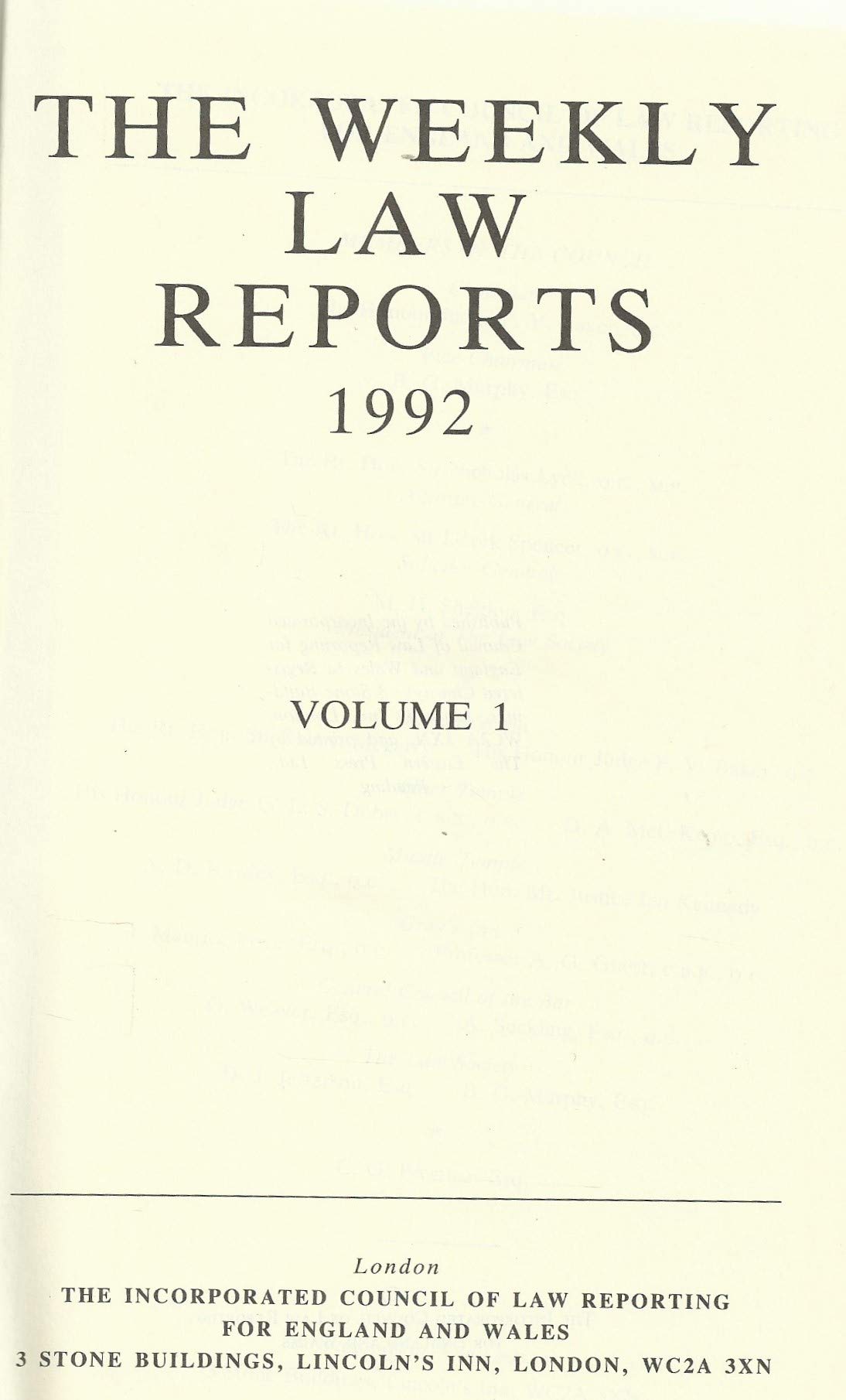 Weekly Law Reports 1992 Vol 1