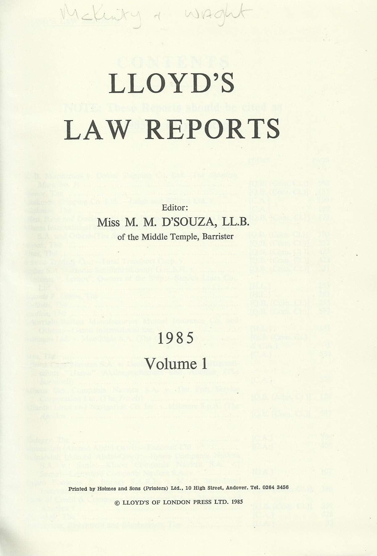 Lloyd's Law Reports - 1985, Volume 1