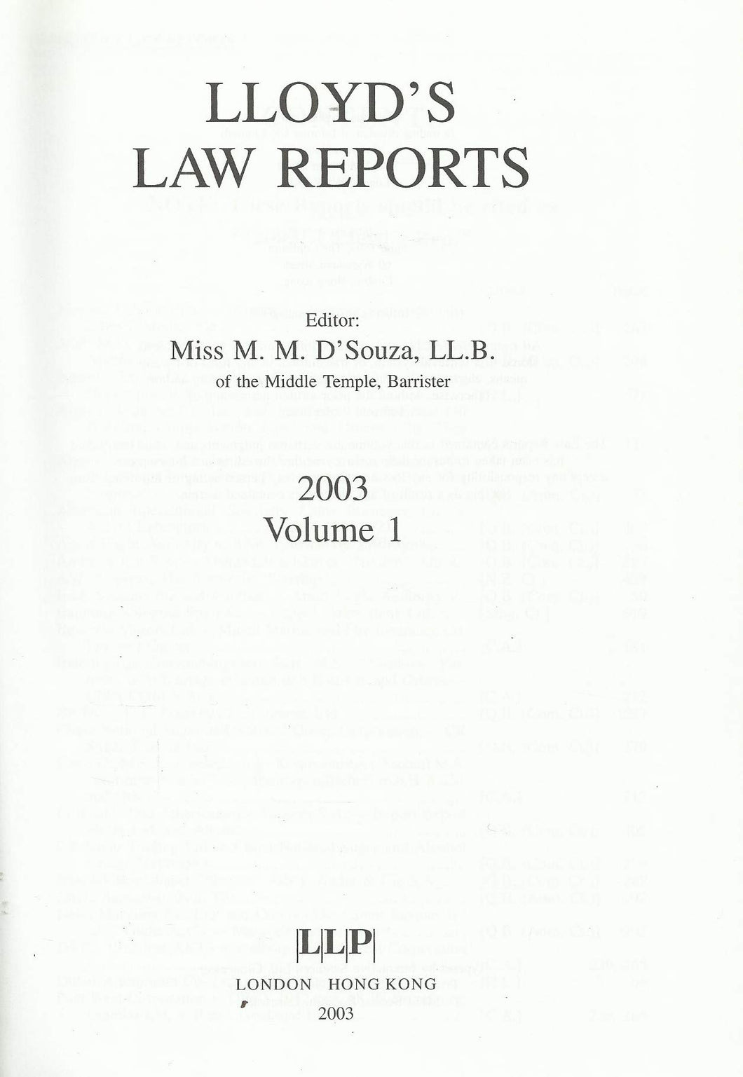 Lloyd's Law Reports - 2003, Volume 1
