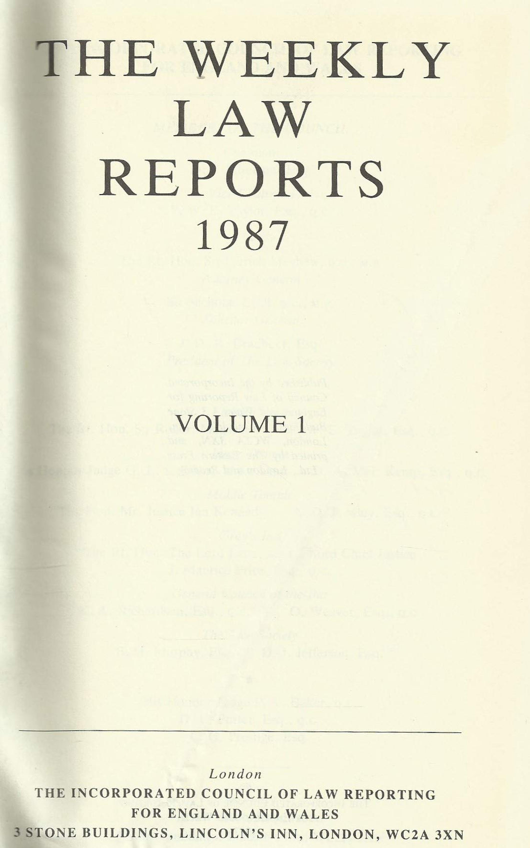 The Weekly Law Reports 1987, Volume I