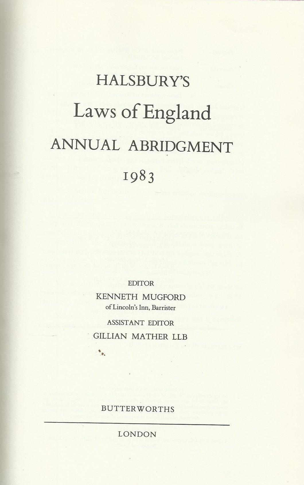 halsbury's laws of england annual abridgement 1983