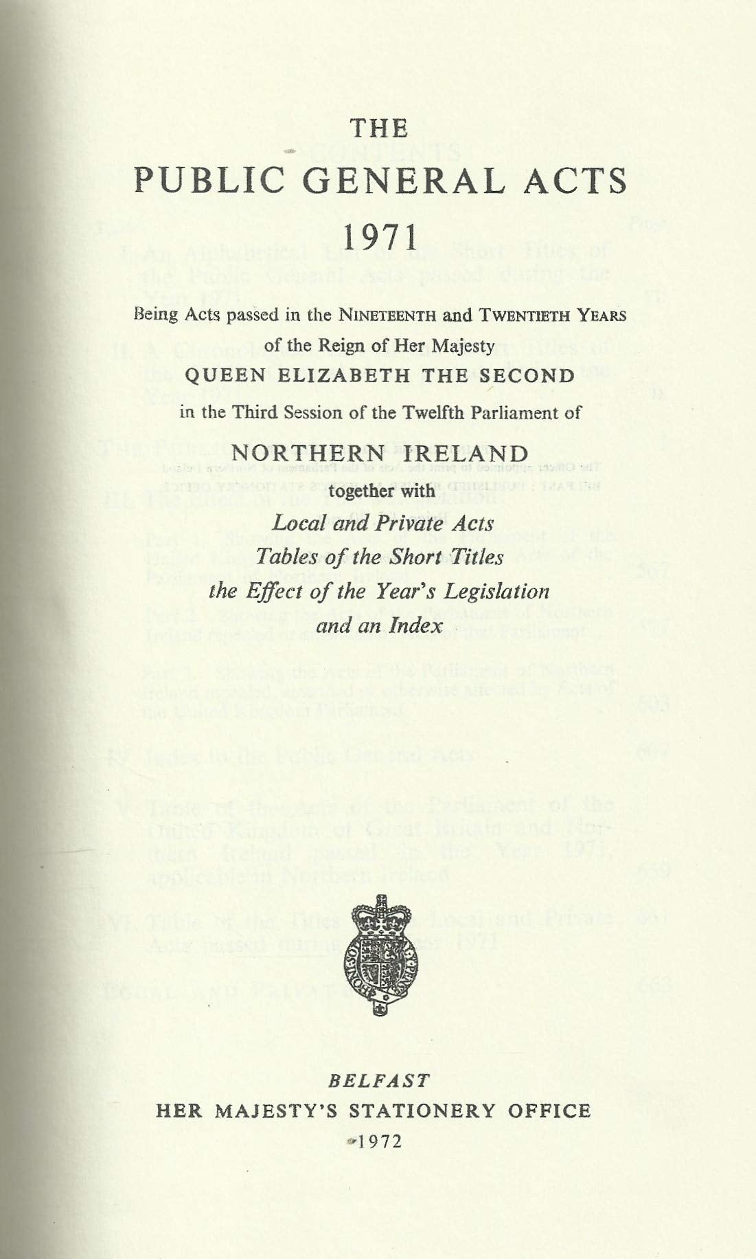 Northern Ireland Statutes: The Public General Acts 1971