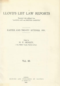 Lloyd's List Law Reports - Volume 40, Easter and Trinity Sittings, 1941
