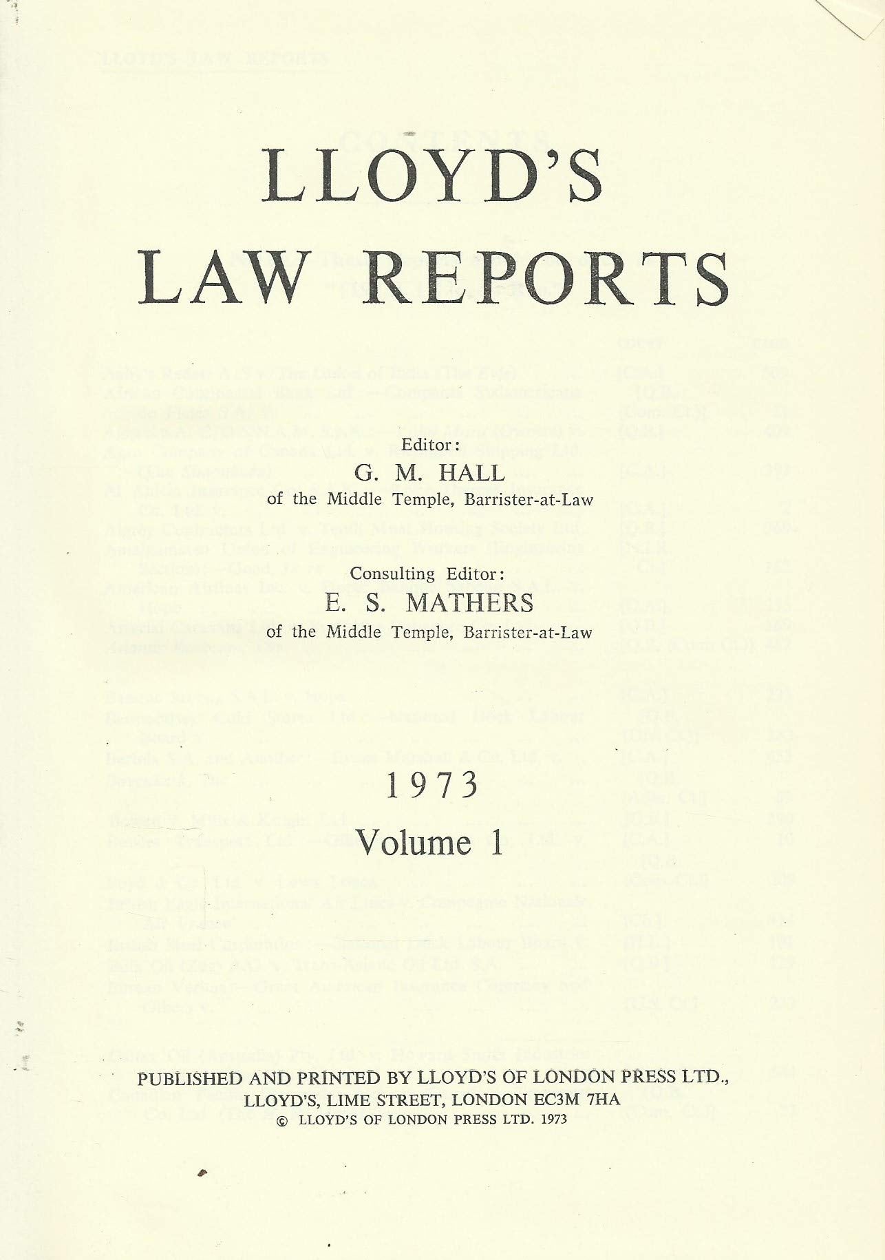 Lloyd's Law Reports - 1973, Volume 1