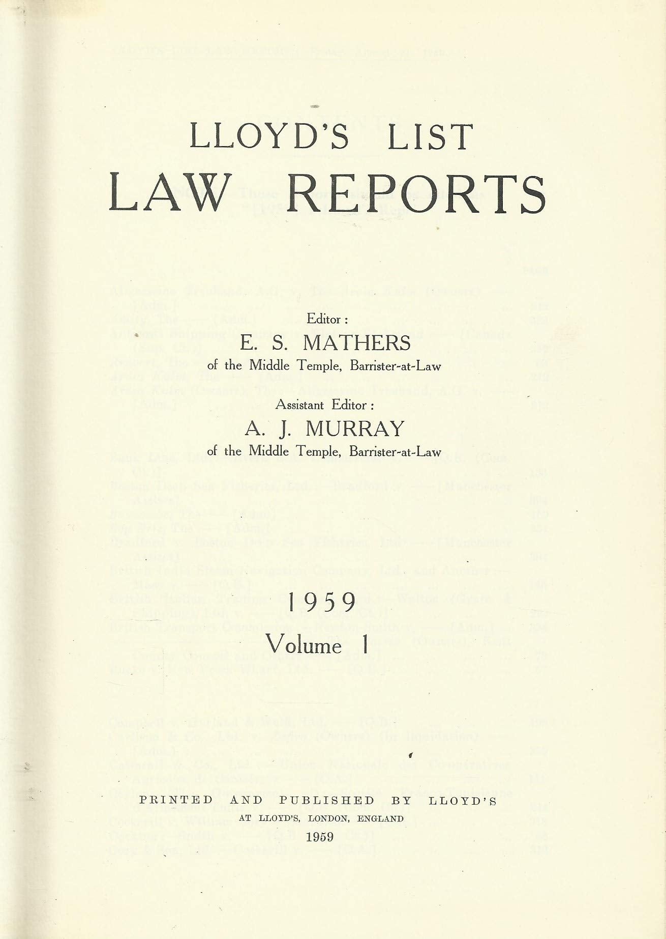 Lloyd's List Law Reports - 1959, Volume 1
