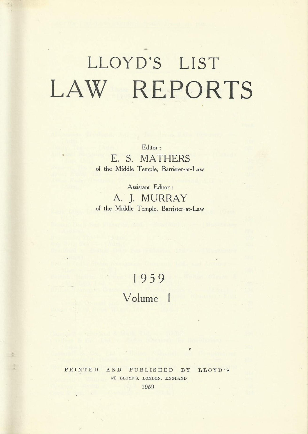 Lloyd's List Law Reports - 1959, Volume 1
