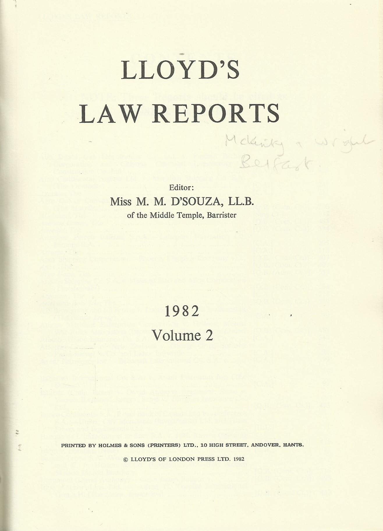 Lloyd's Law Reports - 1982, Volume 2