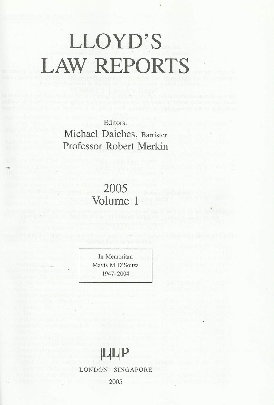 Lloyd's Law Reports, 2005 Volume 1 - Volume I