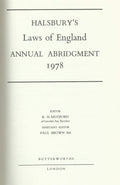 Halsbury's Laws On England Annual Abridgement 1978.