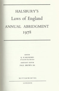 HALSBURY'S LAWS ON ENGLAND ANNUAL ABRIDGEMENT 1978.
