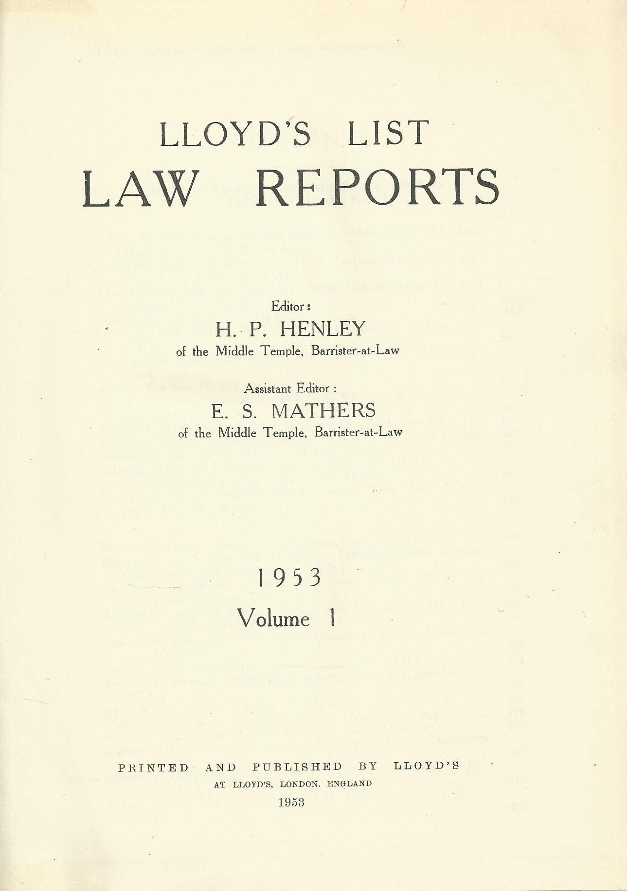 Lloyd's List Law Reports - 1953, Volume 1